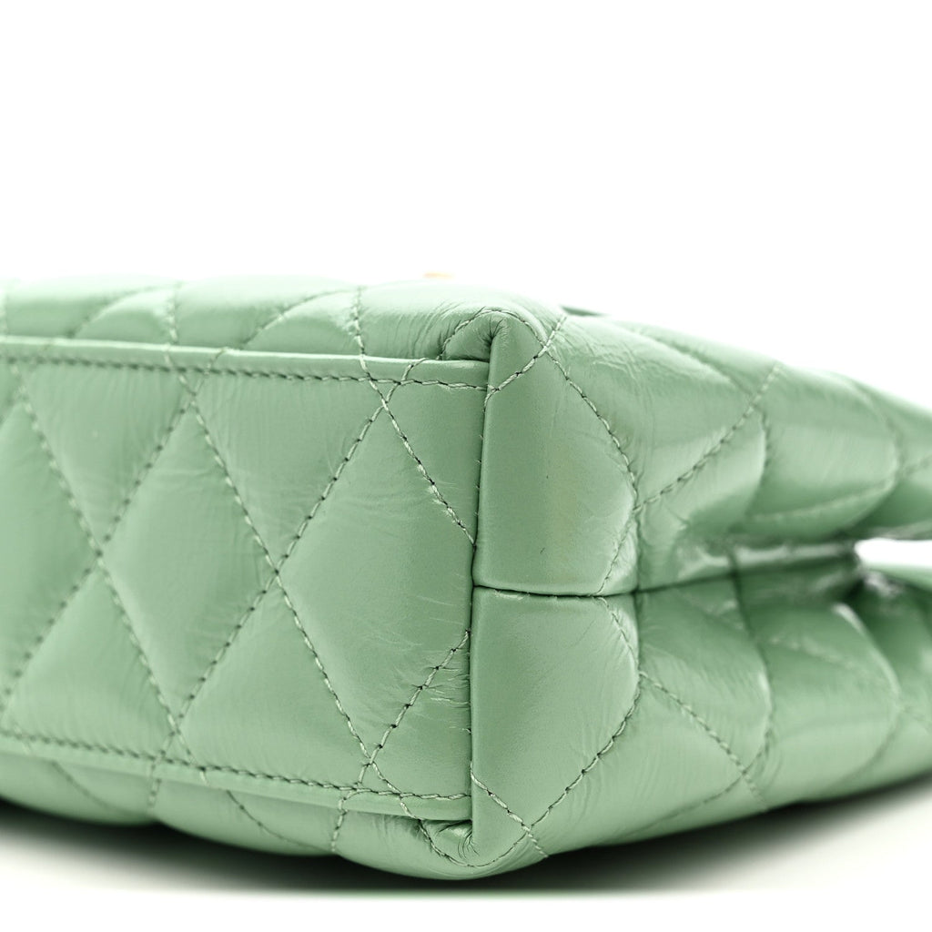 Shiny Aged Calfskin Quilted Nano Kelly Shopper Light Green