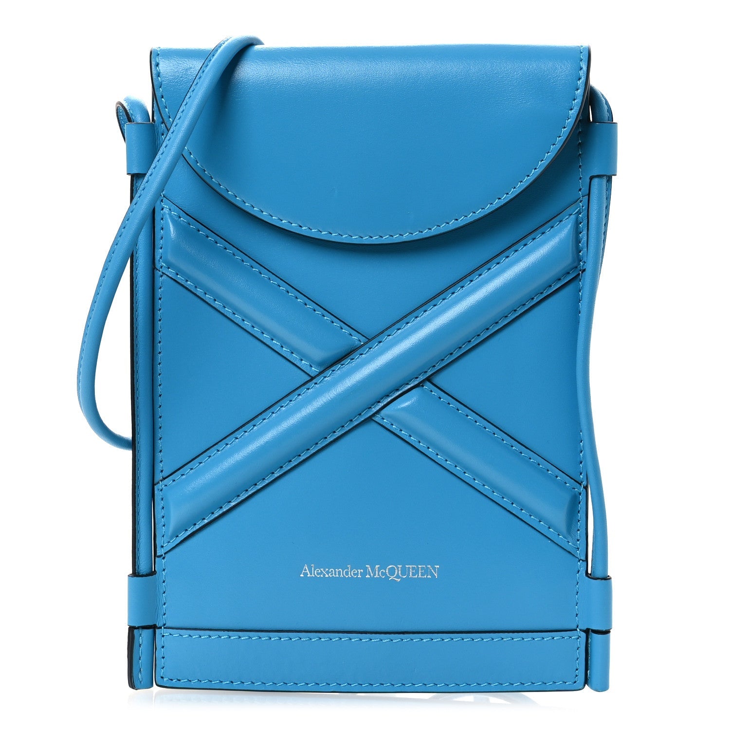 Calfskin The Curve Micro Crossbody Pouch Bag Blue