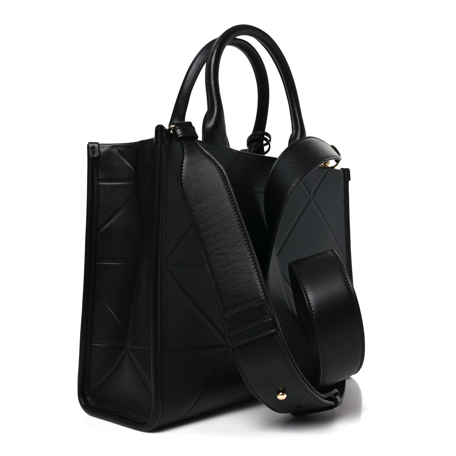 Soft Calfskin Triangolo Symbole Embossed Small Tote Black
