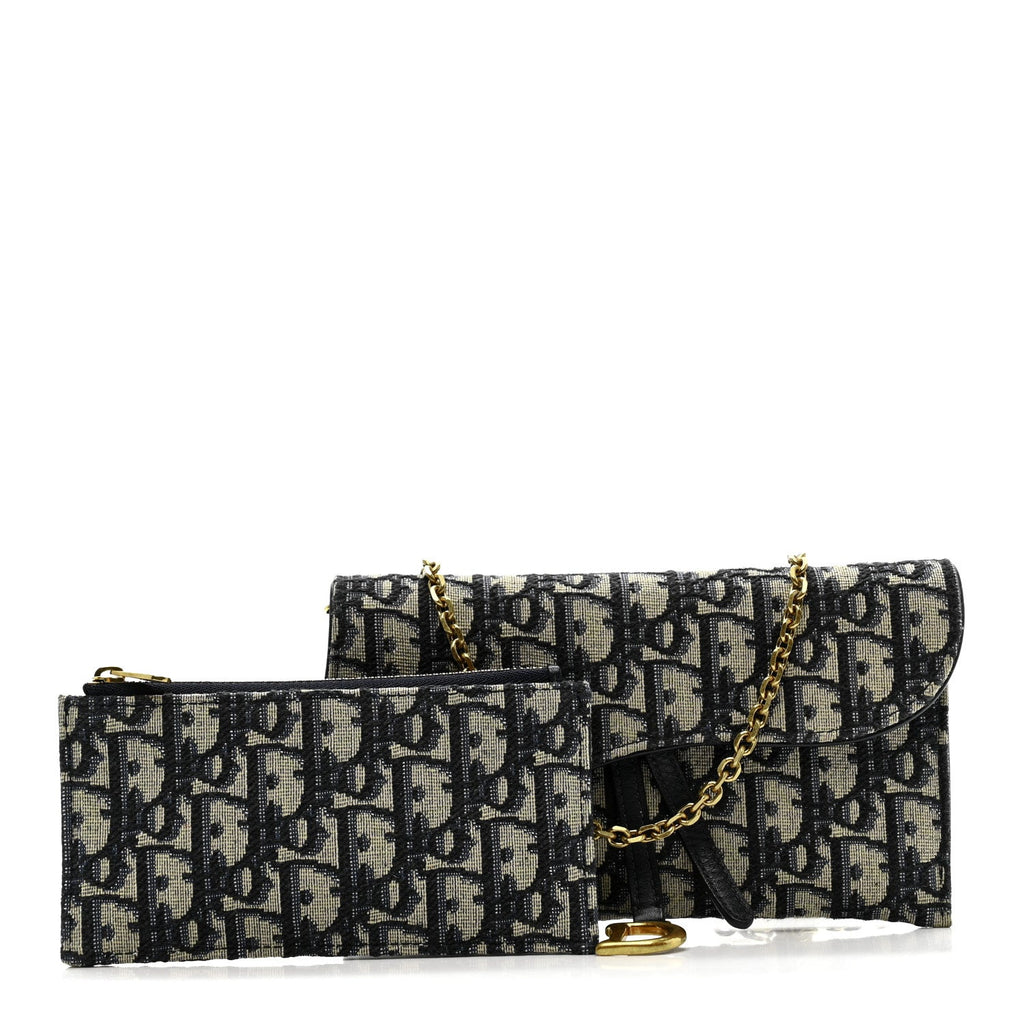 Oblique Saddle Chain Long Wallet Blue