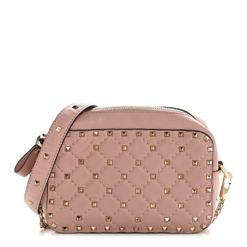 Nappa Rockstud Spike Camera Crossbody Bag Water Rose