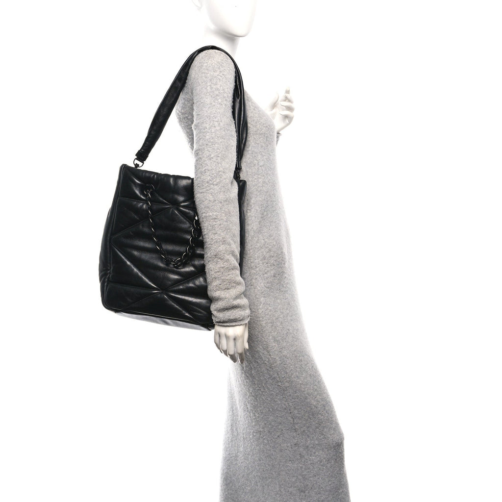 Nappa Cloud Quilted Travia Medium Tote Black