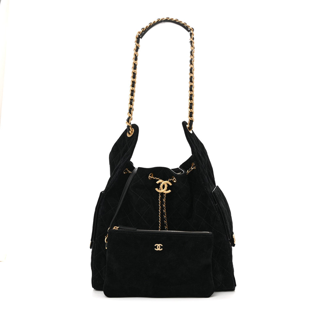 Suede Quilted Medium Chanel 25 Handbag Black