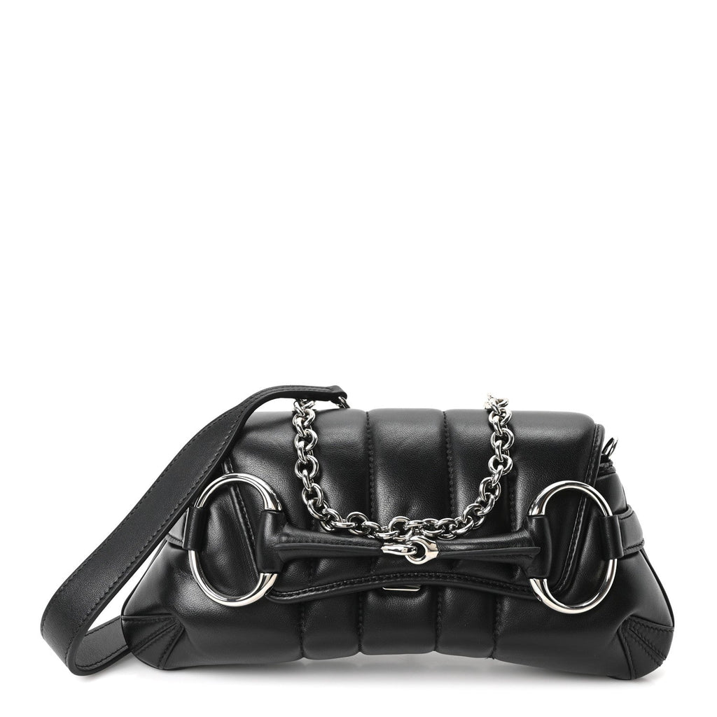 Nappa Vertical Matelasse Small Maxi Horsebit Chain Shoulder Bag Black