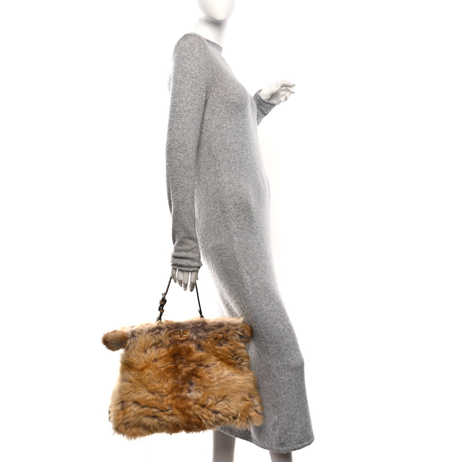Shearling Suede Large Soft Peekaboo Beige