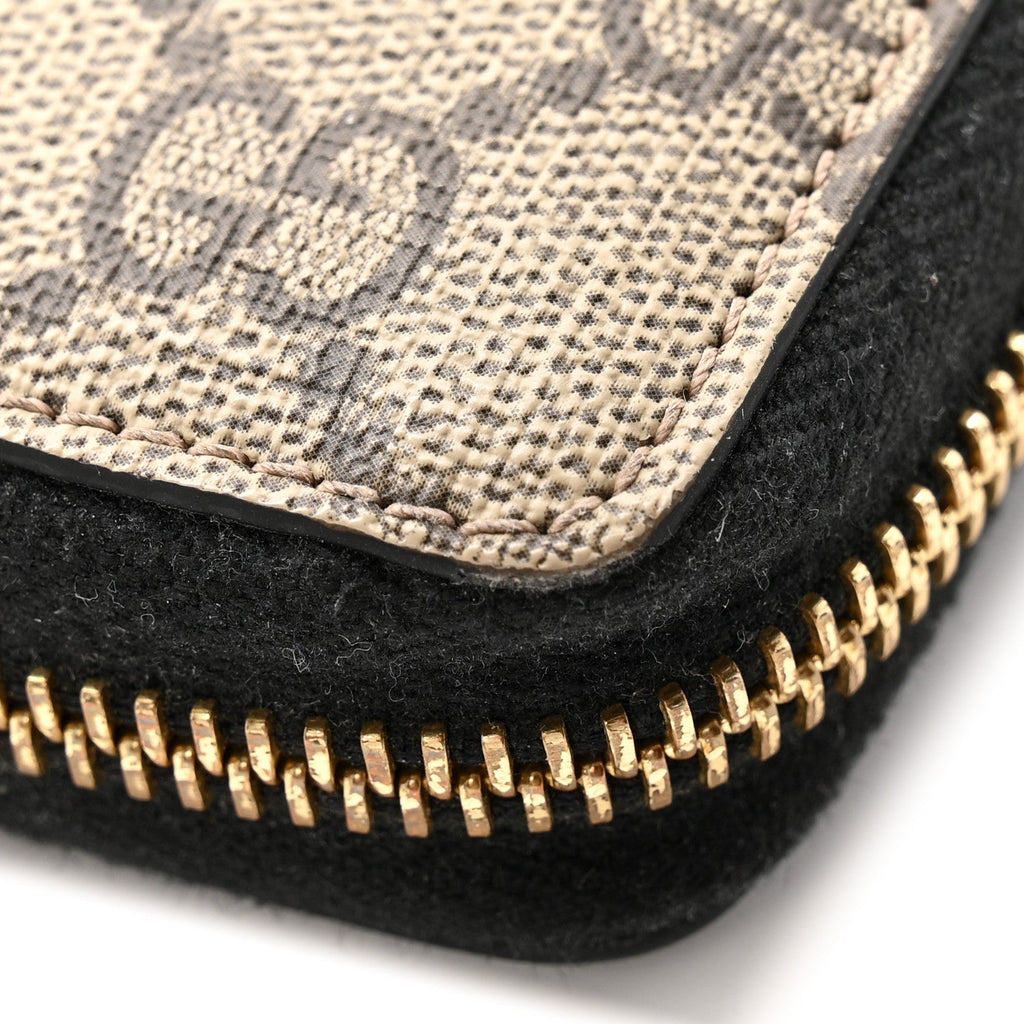 Dollar Calfskin GG Supreme Monogram GG Marmont Zip Around Wallet Black Beige Ebony