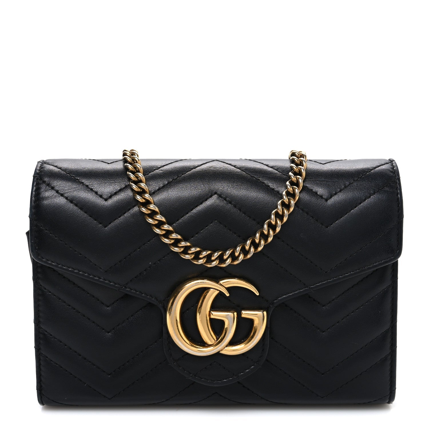 Calfskin Matelasse GG Marmont Chain Wallet Black