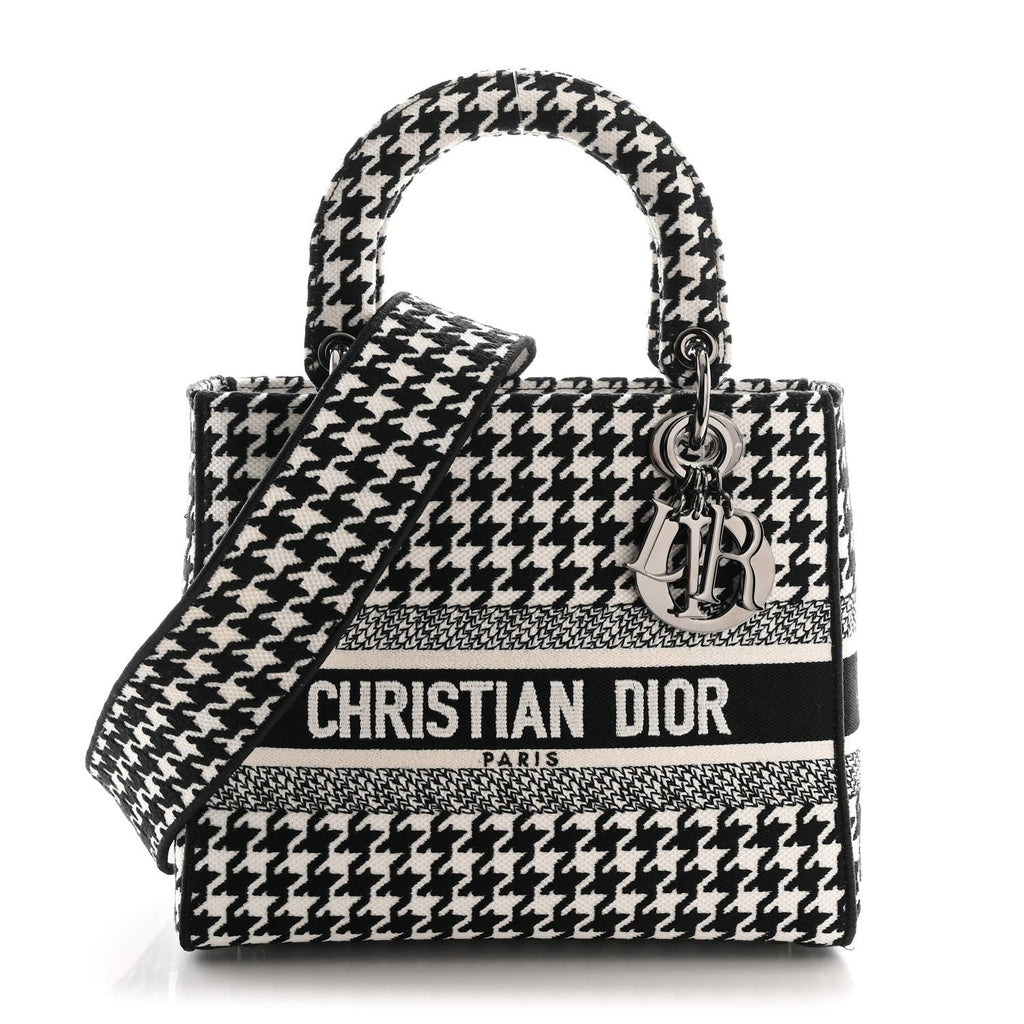 Canvas Houndstooth Embroidered Medium Lady D-Lite Black White