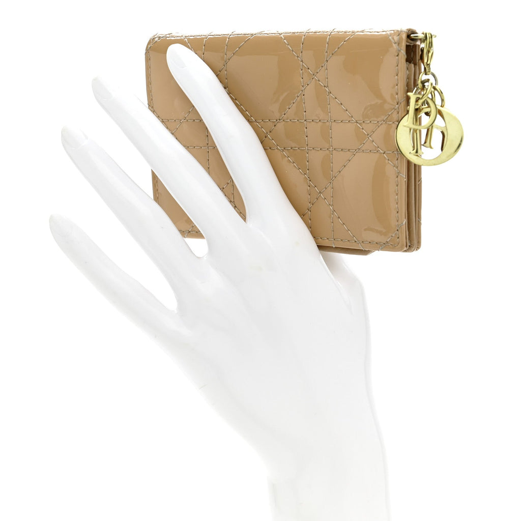 Patent Cannage Small Lady Dior Flap  Holder Rose De Vents
