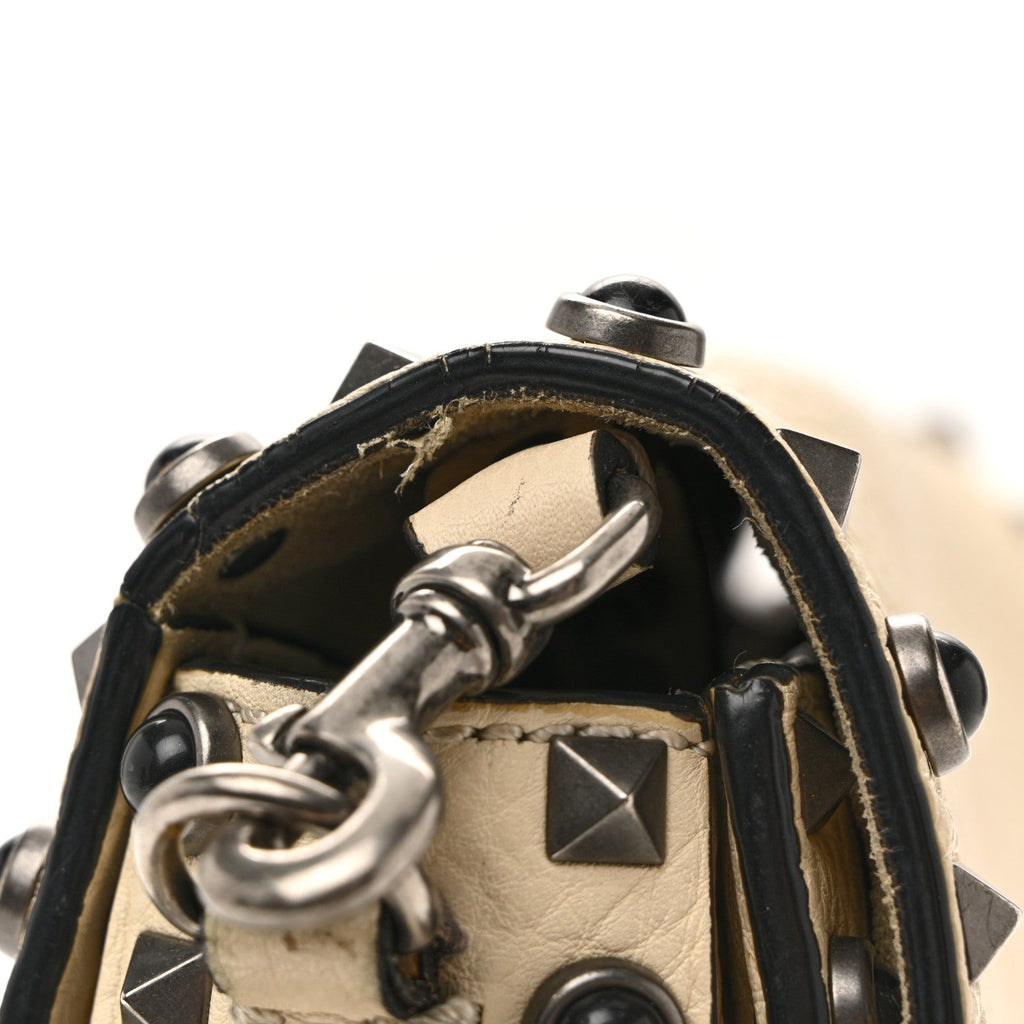 Pebbled Calfskin Onyx Medium Guitar Strap Rockstud Rolling Flap Saddle Bag Ivory