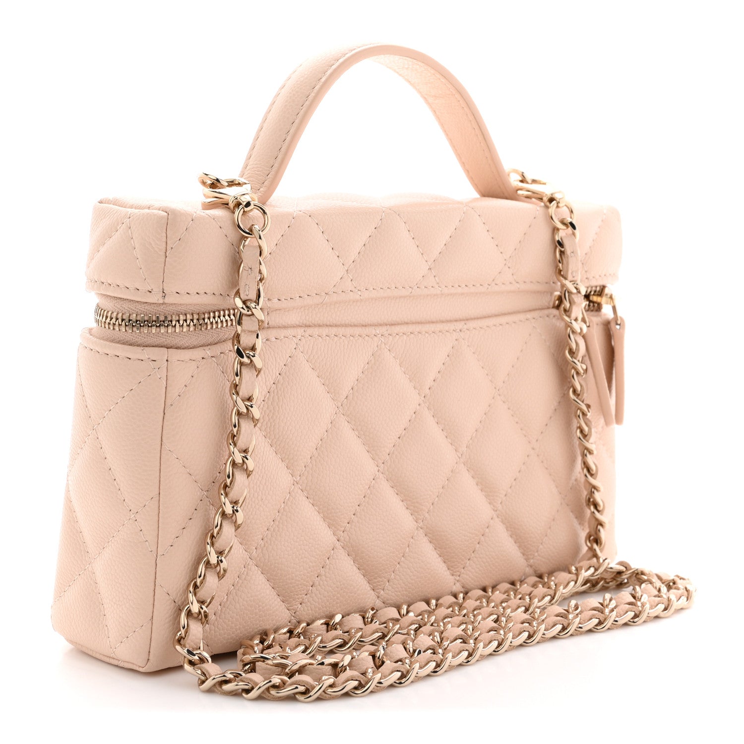 Caviar Quilted Top Handle Slim Vanity With Chain Beige