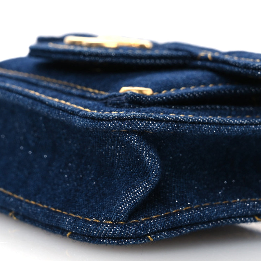 Denim Quilted Double You  Holder On Chain Blue