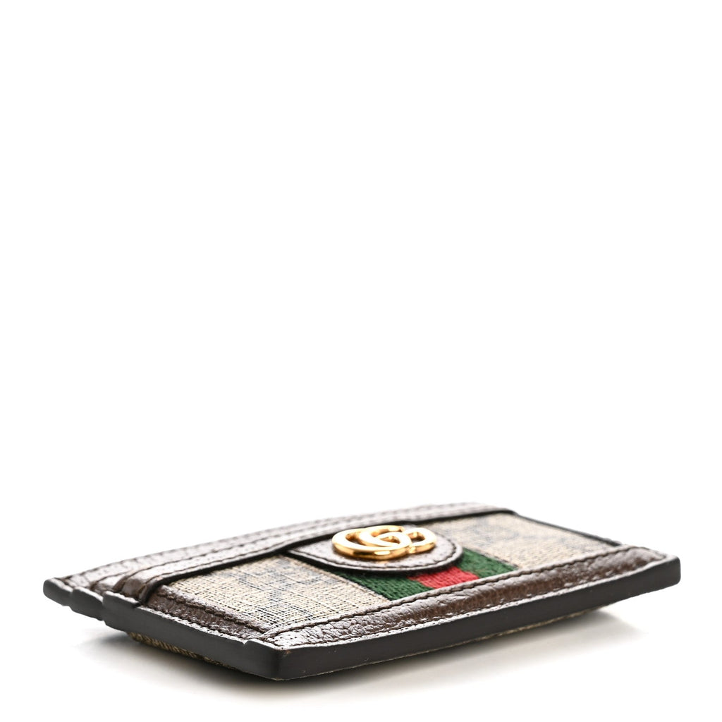 GG Supreme Monogram Textured Dollar Calfskin Ophidia  Holder Beige Ebony New Acero