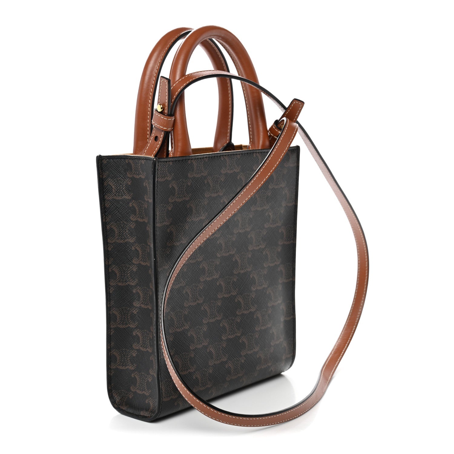 Triomphe Canvas Calfskin Mini Vertical Cabas Tan