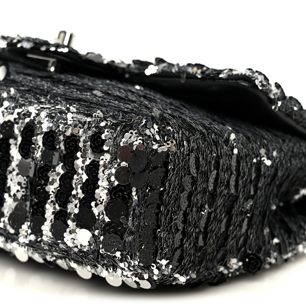 Sequin Quilted Small Single Flap Silver Black