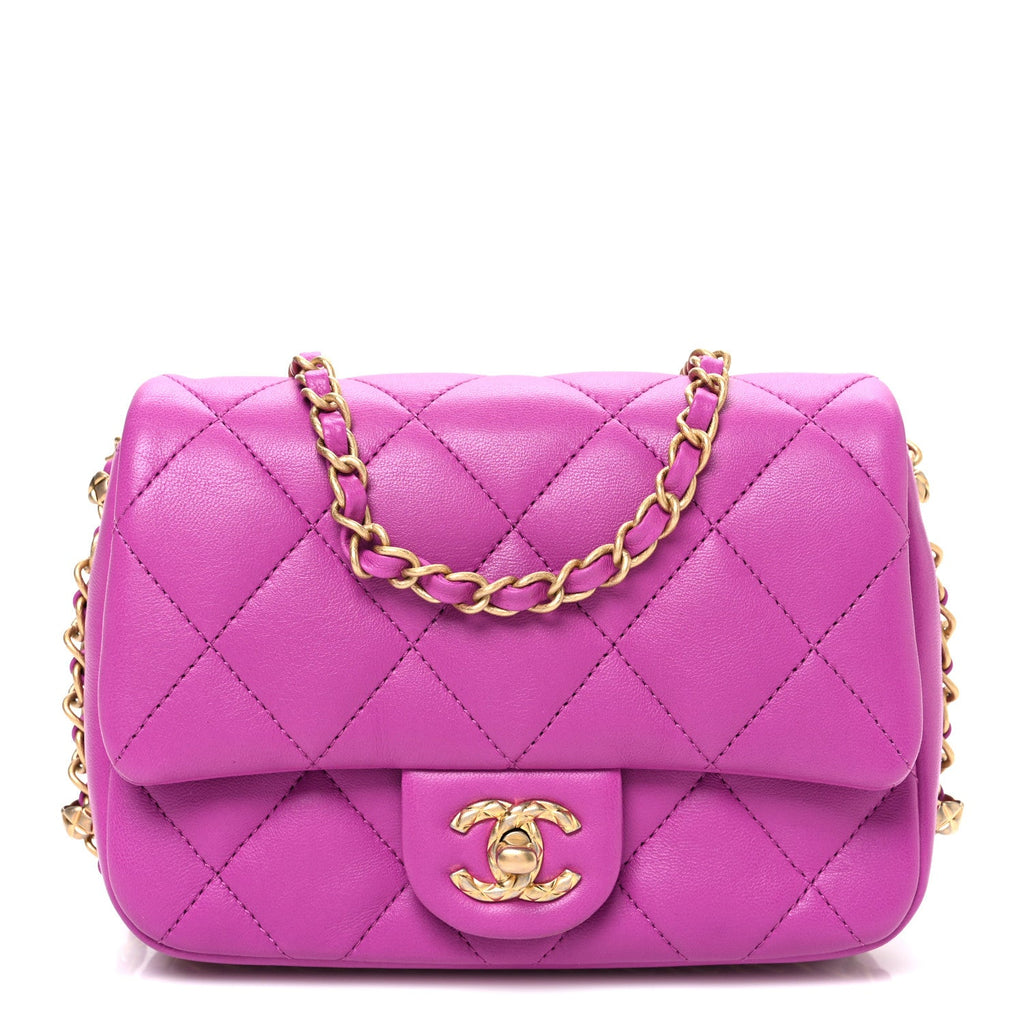 Lambskin Quilted CC Small Dynasty Flap Purple