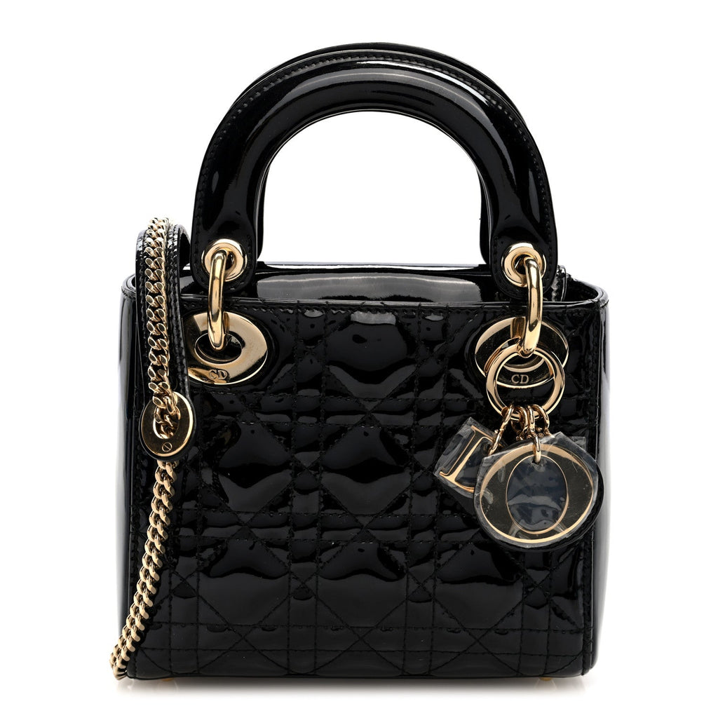 Patent Cannage Mini Lady Dior Black