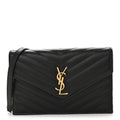 Grain De Poudre Matelasse Chevron Monogram Envelope Chain Wallet Black
