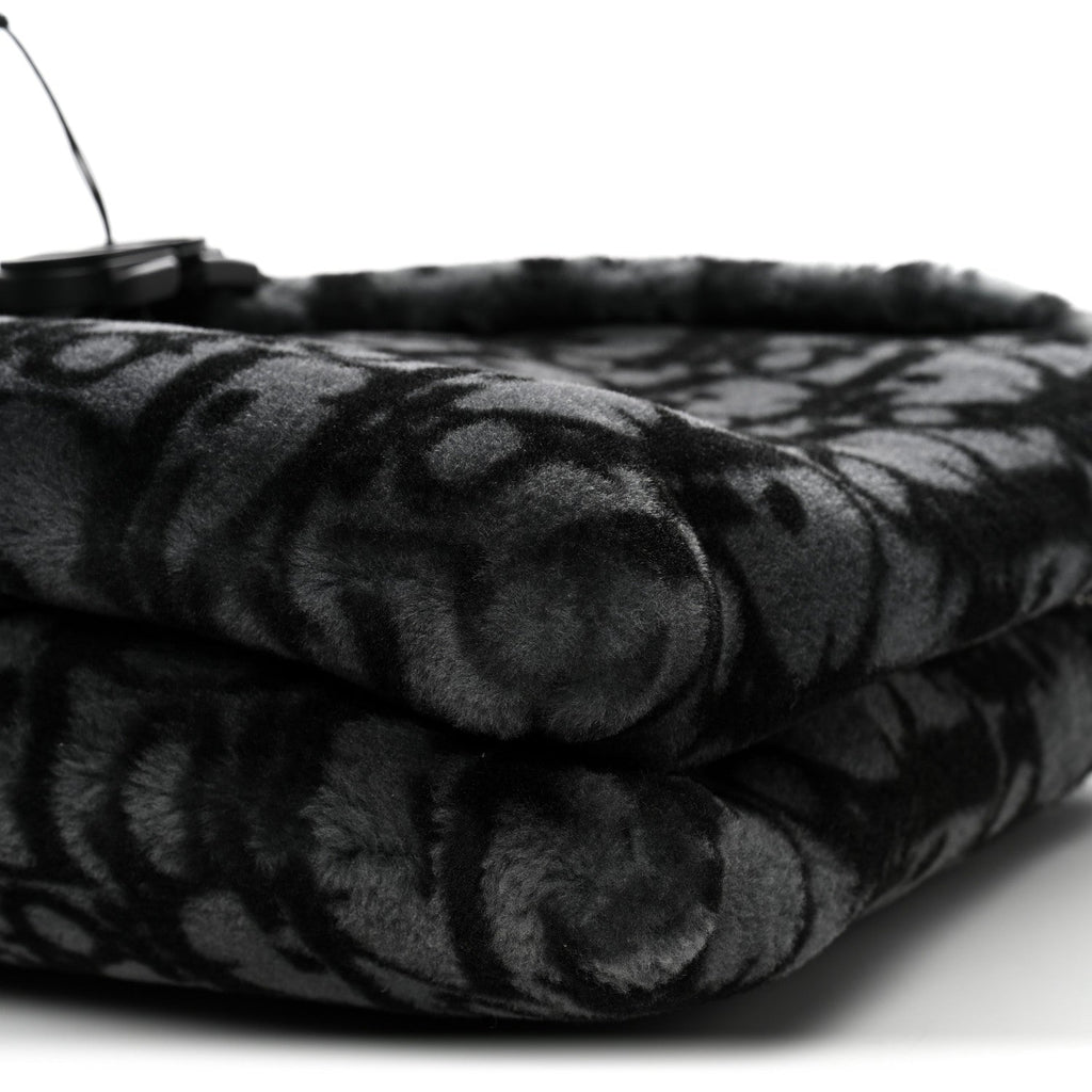 Oblique Mink Fur Saddle Soft Bag Dark Grey