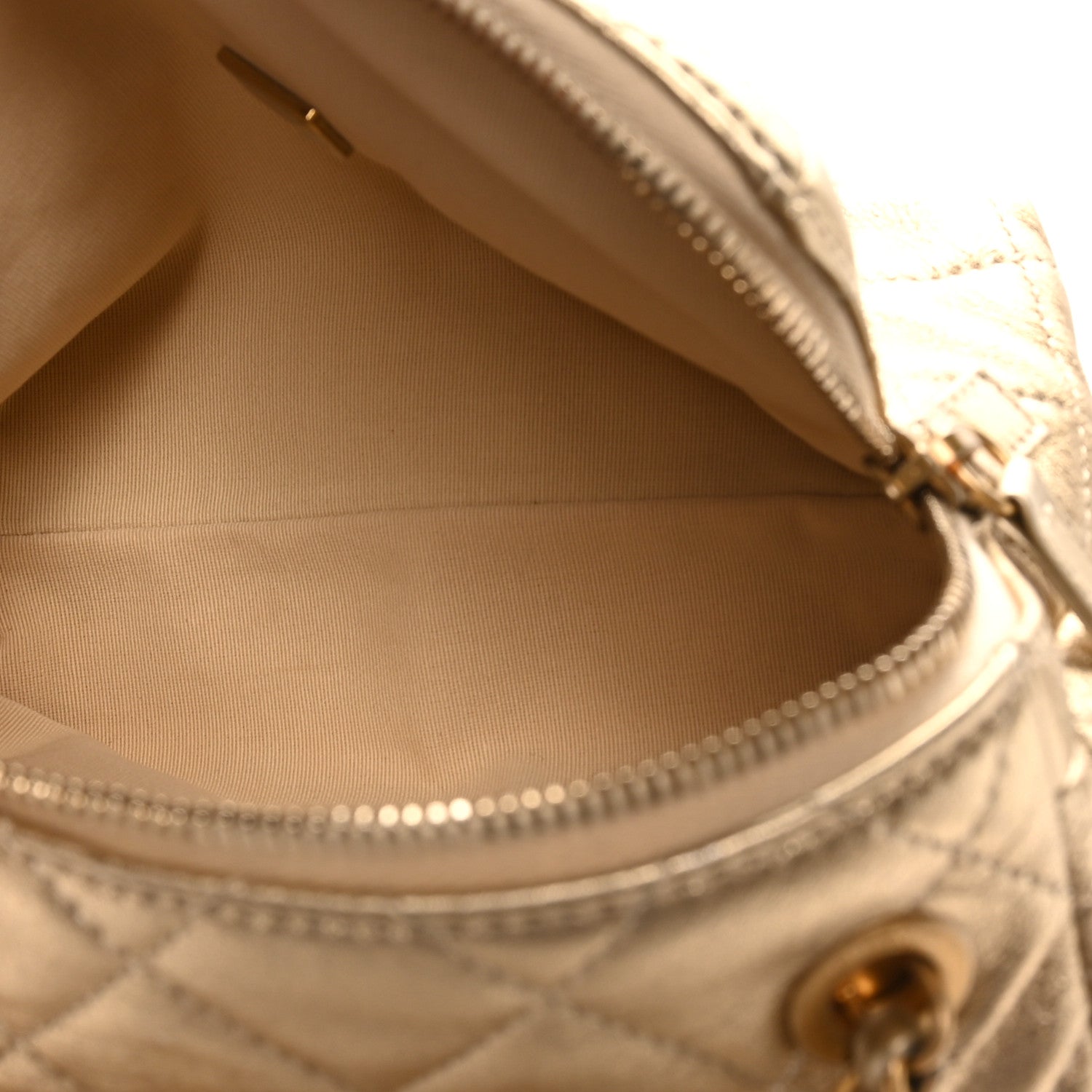 Metallic Lambskin Quilted Mini Bowling Bag Gold