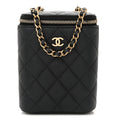 Caviar Quilted Small Vertical Coco Beauty Vanity Case With Chain Black