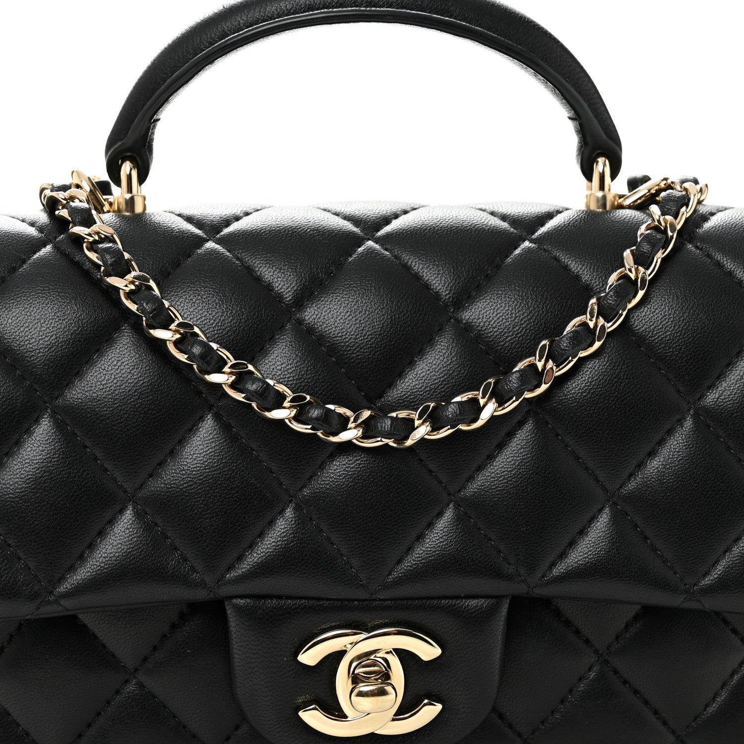 Lambskin Quilted Mini Top Handle Rectangular Flap Black