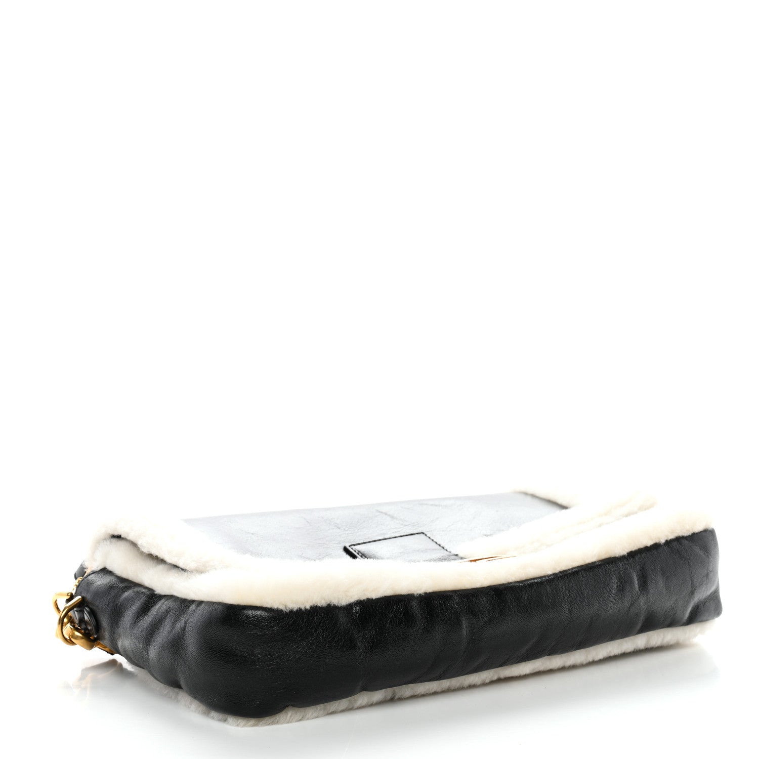 Lambskin Sheepskin Fur Large Baguette Black