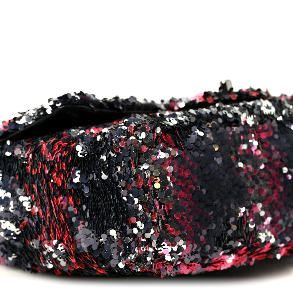 Sequin Logo Single Flap Pink Silver Black