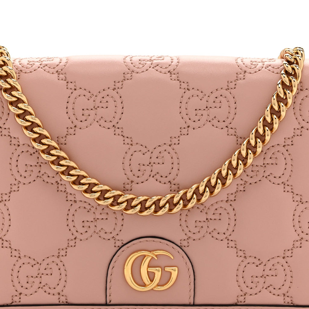 Calfskin GG Matelasse Chain Wallet Rhodamine Light Pink