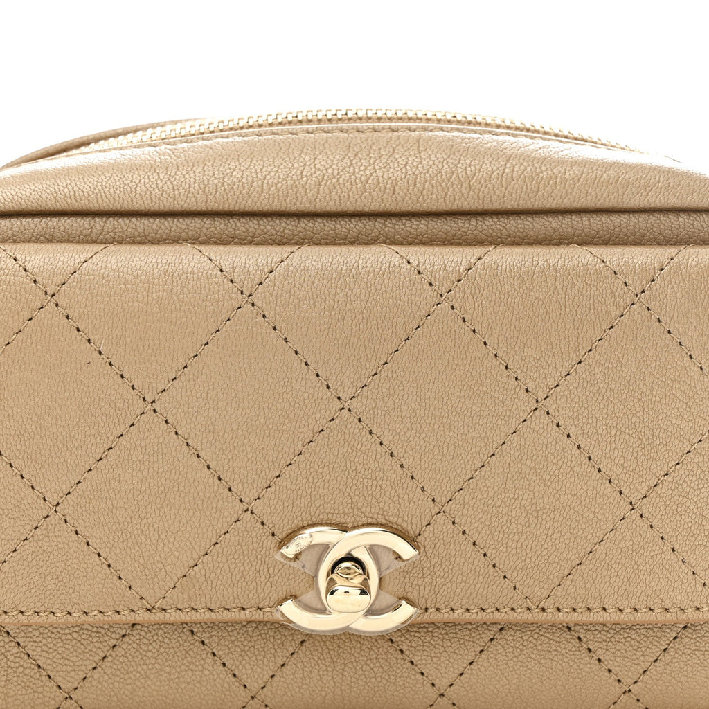 Metallic Calfskin Quilted Waist Bag Gold