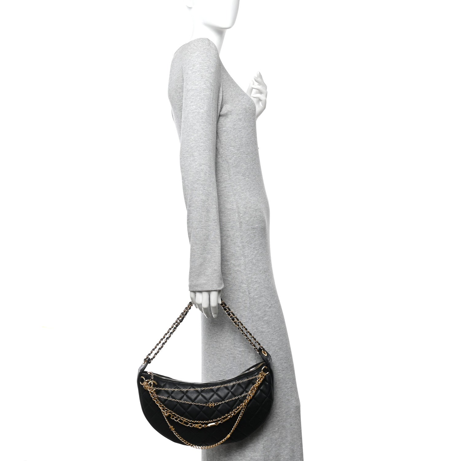 Lambskin Quilted All About Chains Hobo Black