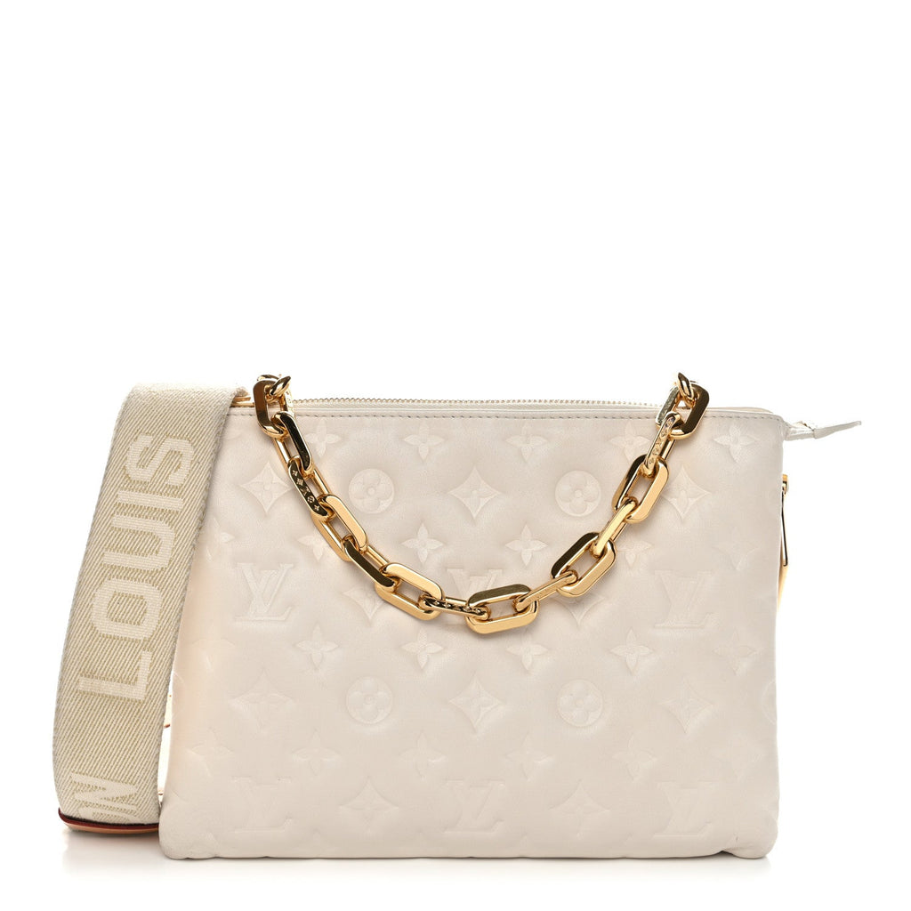 Lambskin Embossed Monogram Coussin PM Beige Cream