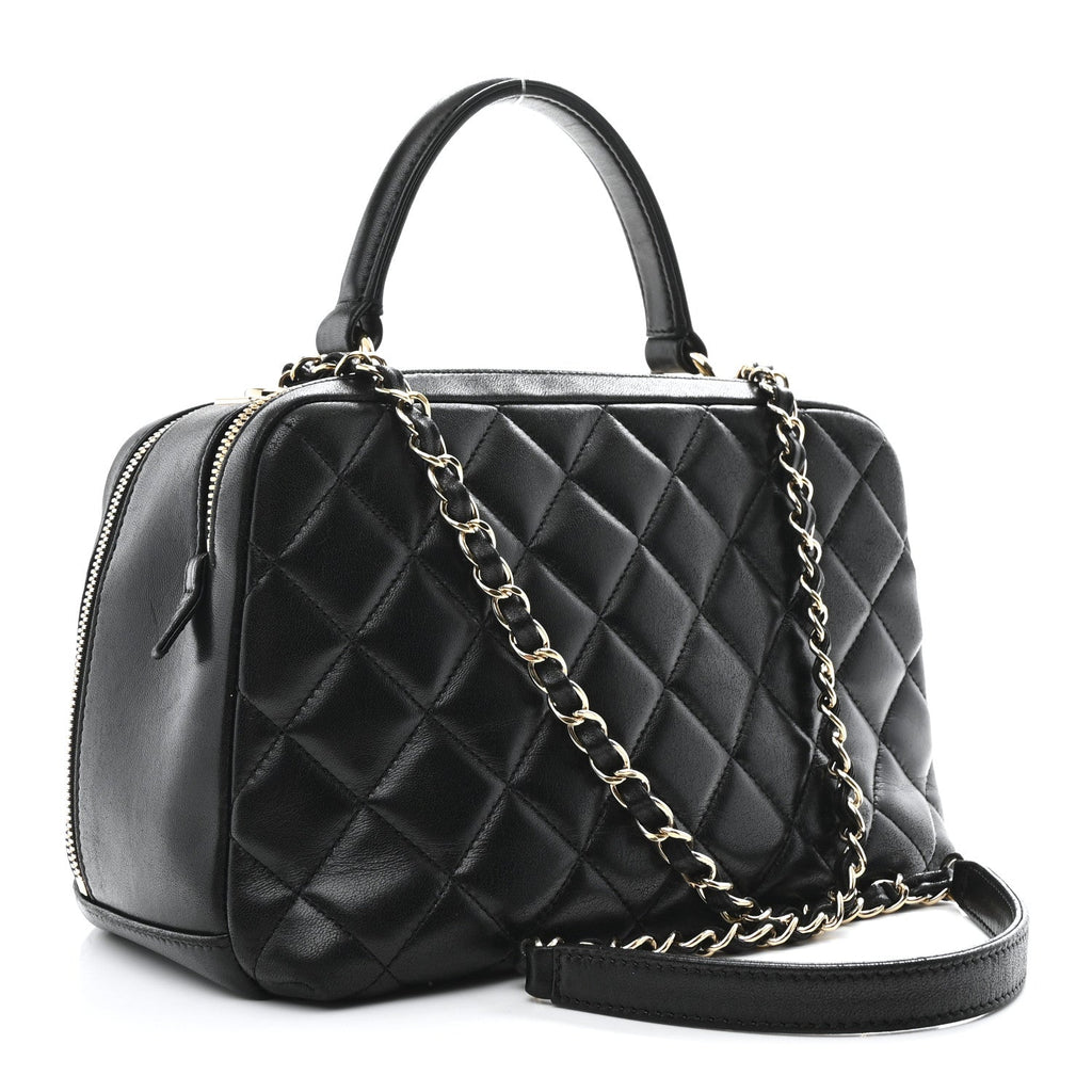 Lambskin Quilted Medium Trendy CC Bowling Bag Black