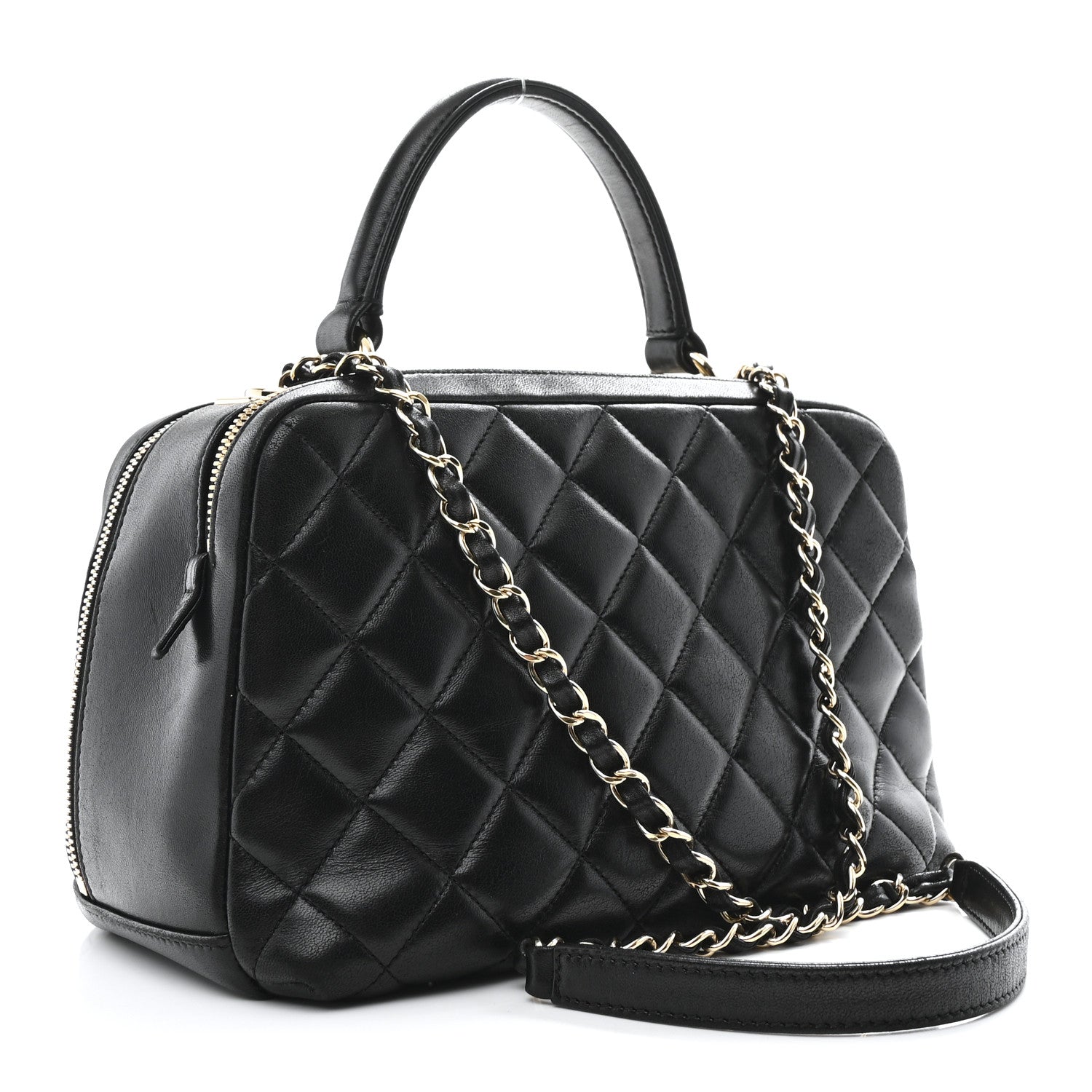 Lambskin Quilted Medium Trendy CC Bowling Bag Black