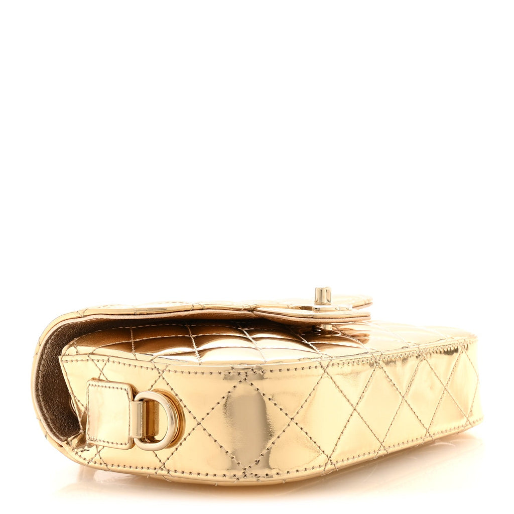 Mirror Calfskin Metallic Calfskin Quilted Hollywood Boulevard Mini Flap Gold