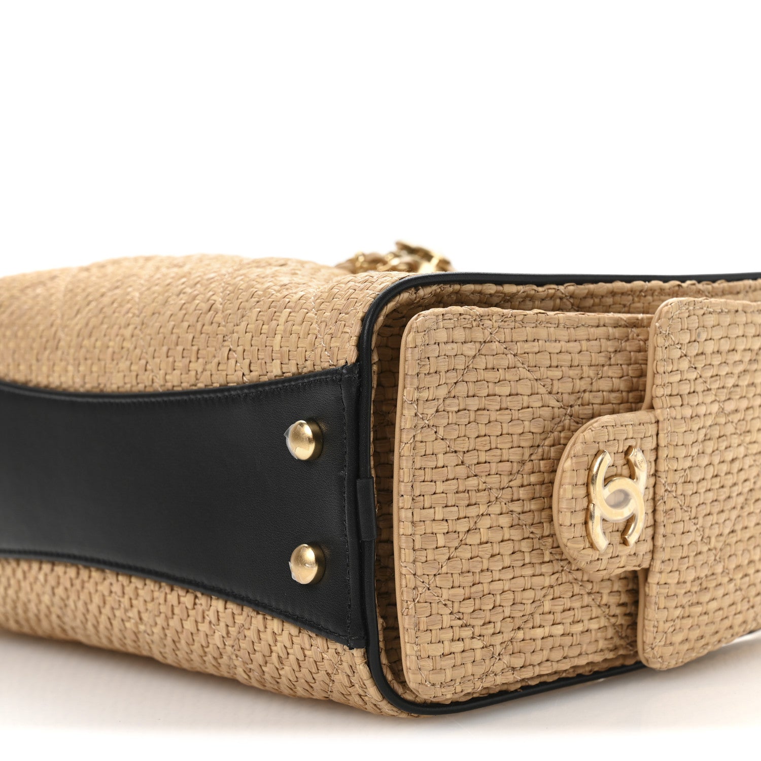 Braided Raffia Calfskin Quilted Mini Chanel 25 Handbag Beige Black