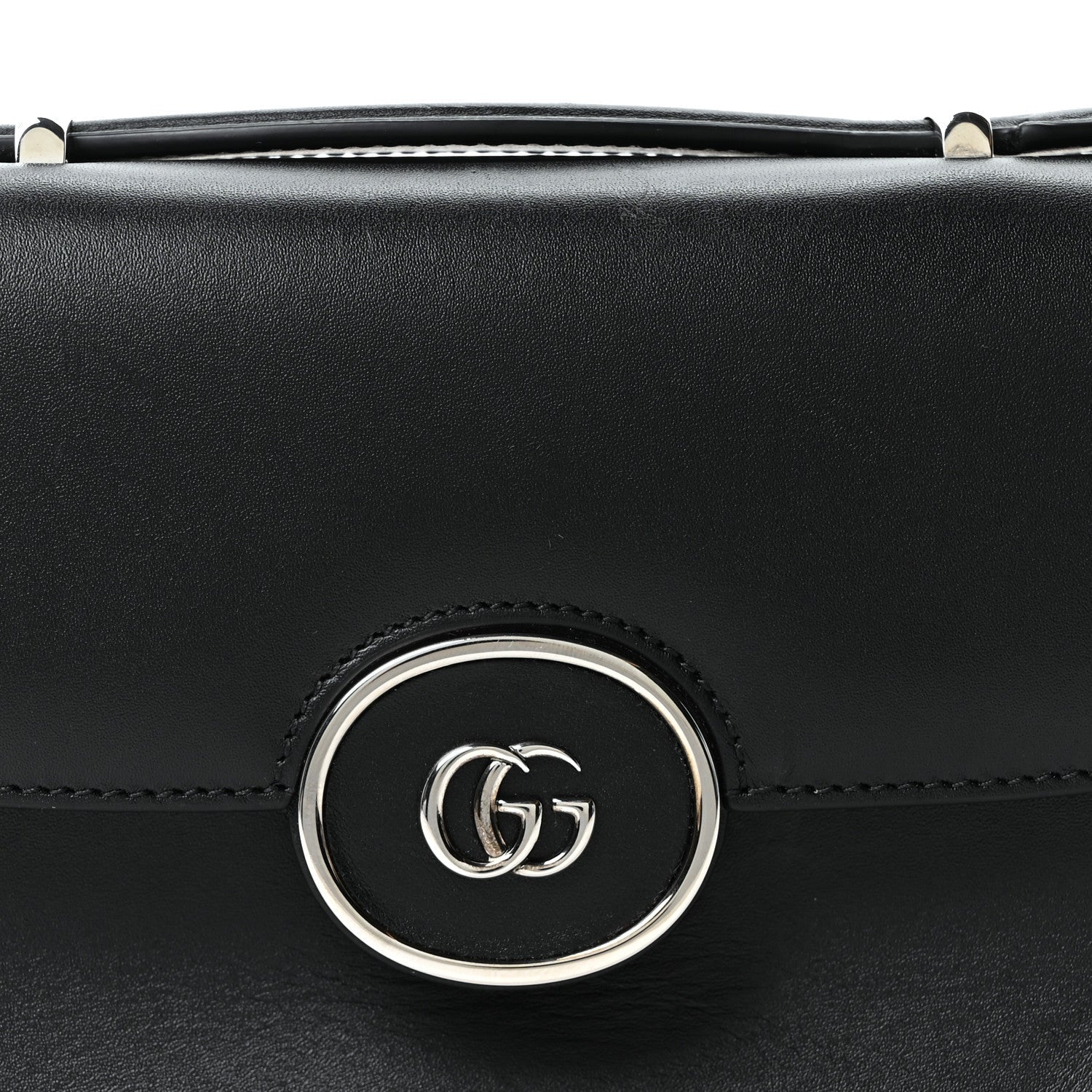 Senna Calfskin Petite GG Top Handle Shoulder Bag Black
