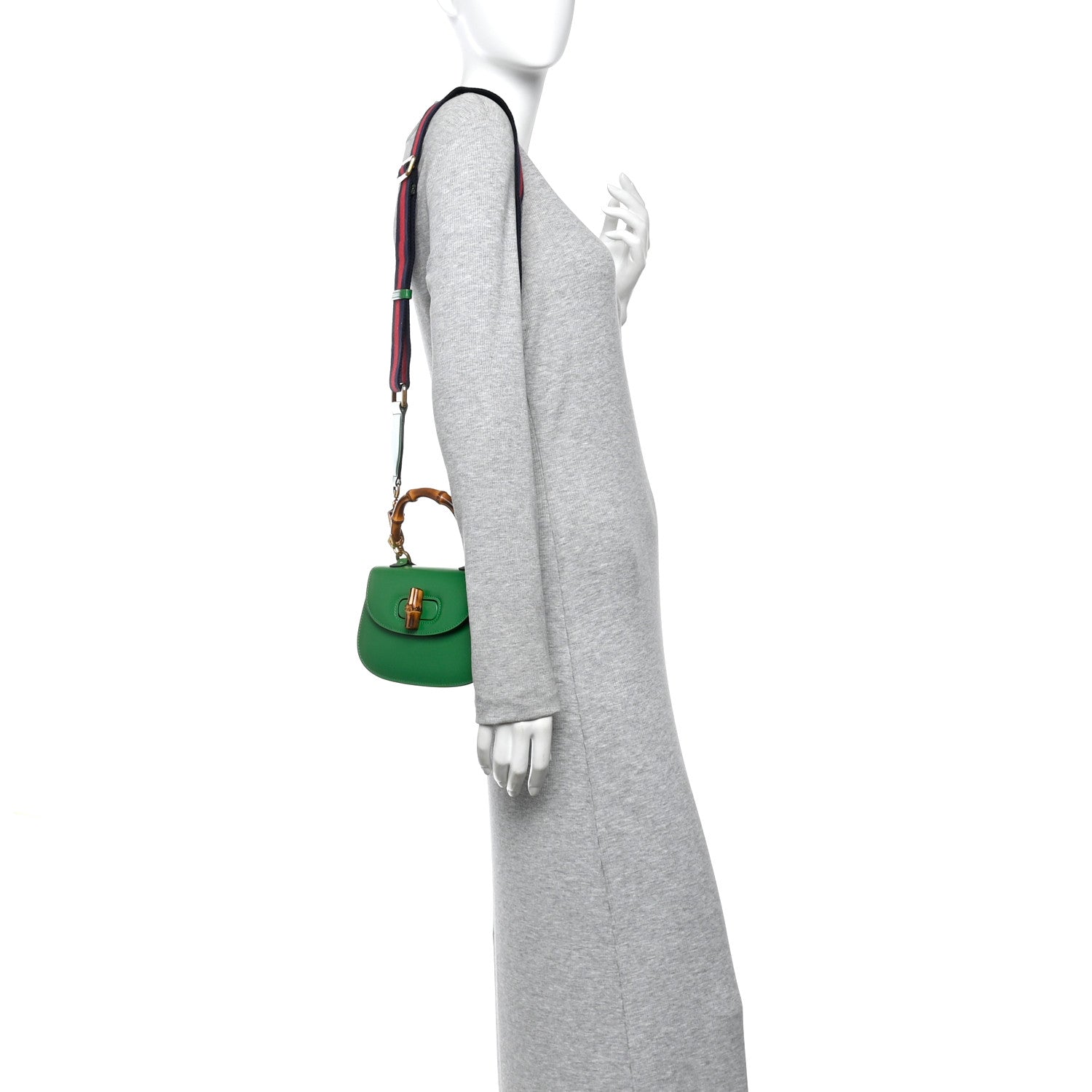 Boarded Dyana Lux Calfskin Web Small Bamboo 1947 Top Handle Bag Spring Green