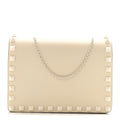 Calfskin Lacquer Monochrome Rockstud Wallet On Chain Ivory