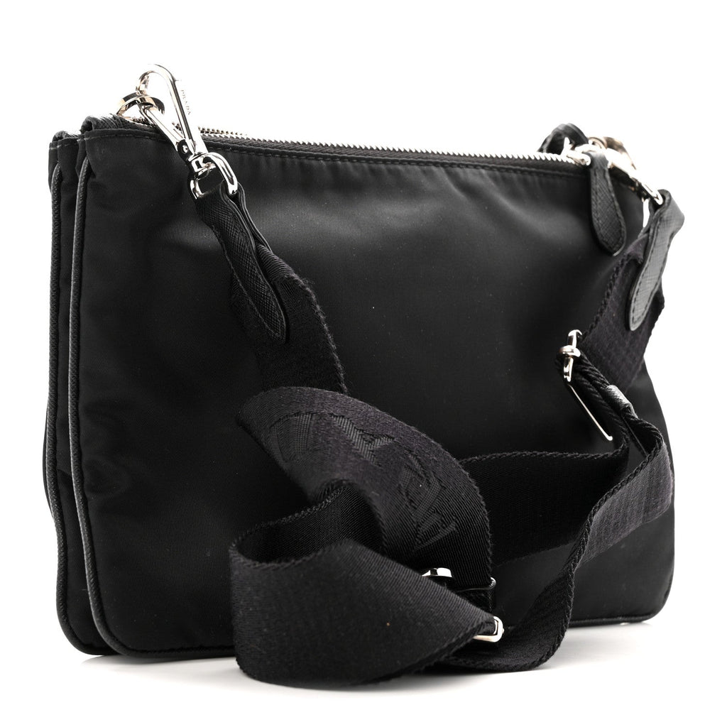 Re-Nylon Saffiano Re-Edition 2000 Double Zip Crossbody Bag Black