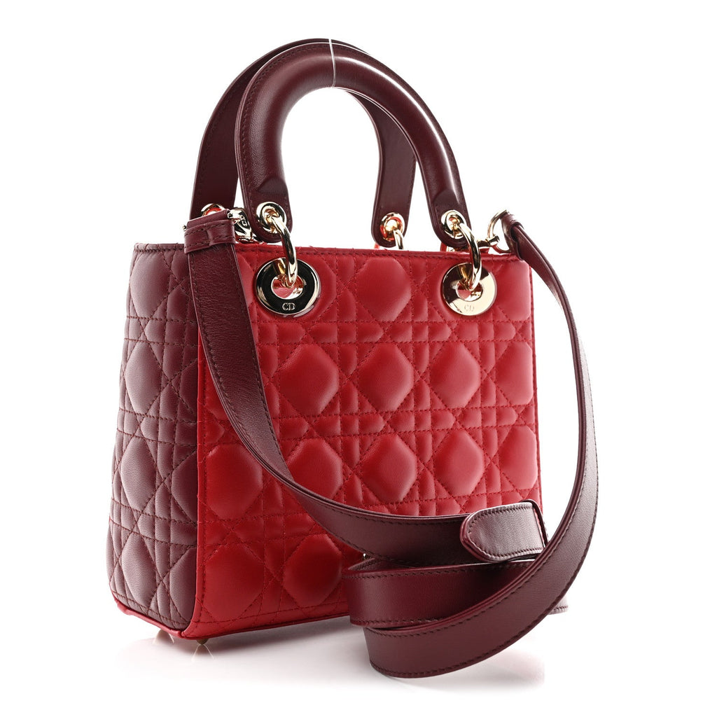 Lambskin Cannage Small Bi-Color Lady Dior Rouge Multicolor