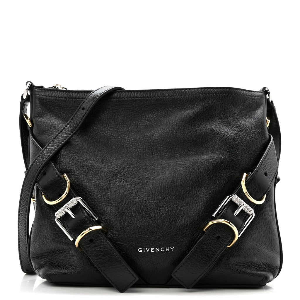 Crinkled Calfskin Small Voyou Bag Black