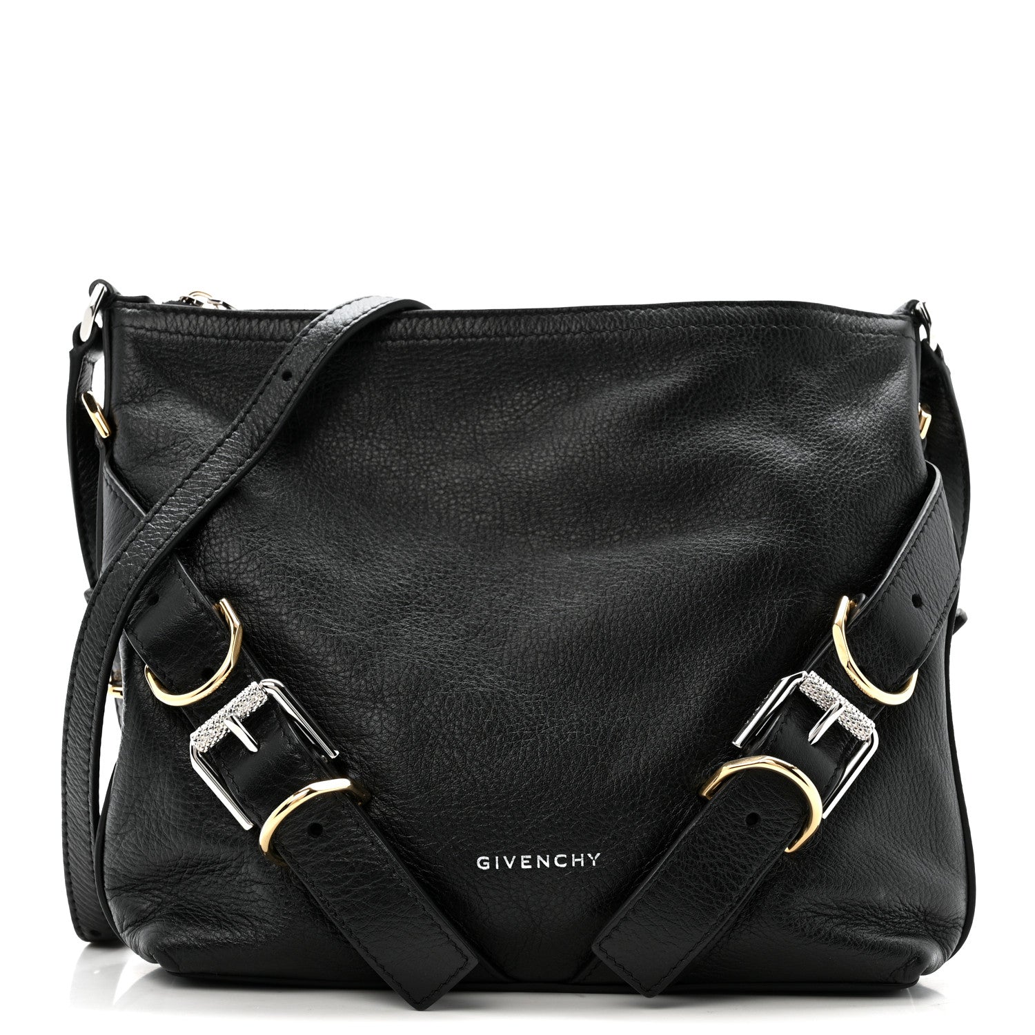 Crinkled Calfskin Small Voyou Bag Black