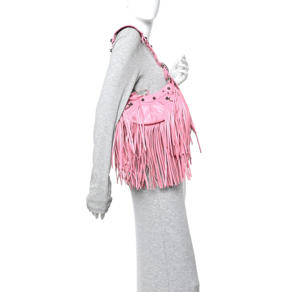 Agneau Arena Le Cagole Fringe Shoulder Bag XS Sweet Pink