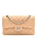 Caviar Quilted Small Double Flap Beige