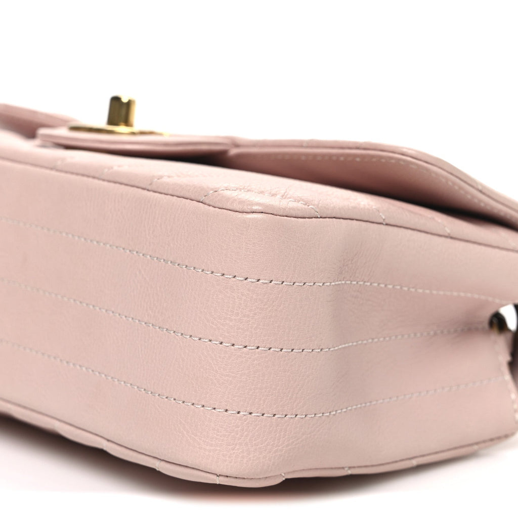 Calfskin Chevron Quilted Mini Rectangular Flap Light Pink