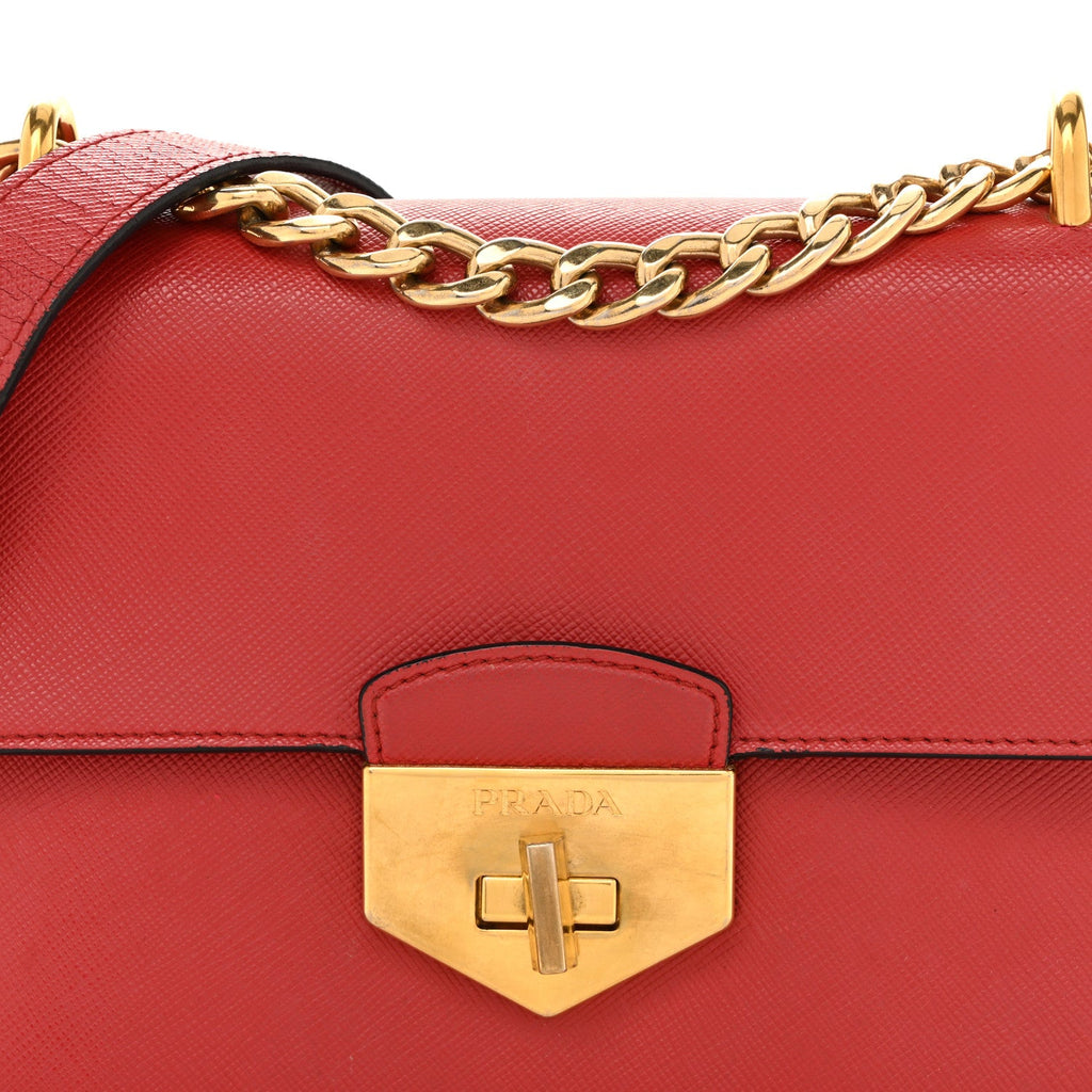 Saffiano Turn Lock Chain Shoulder Bag Fuoco