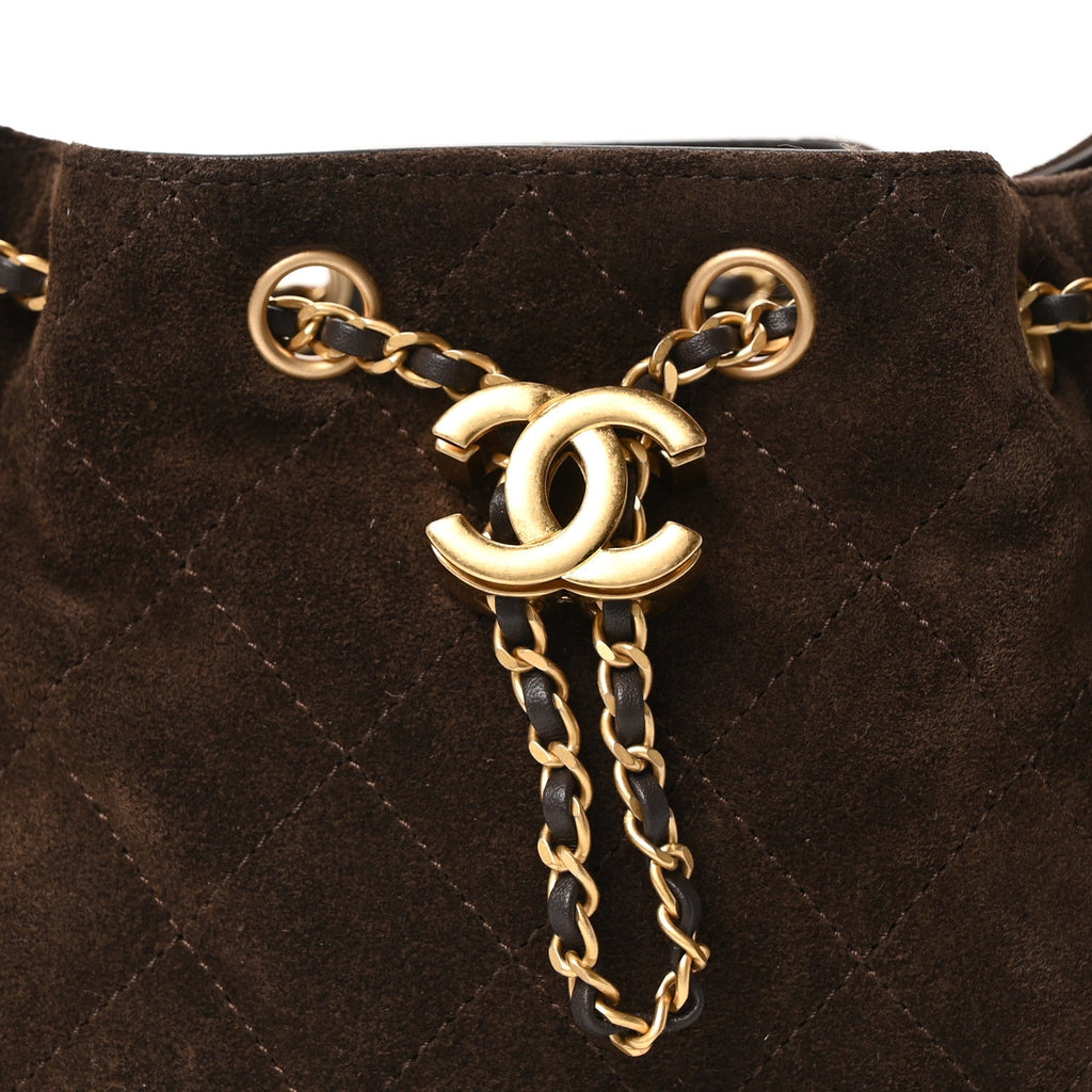 Suede Quilted Mini Chanel 25 Handbag Dark Brown