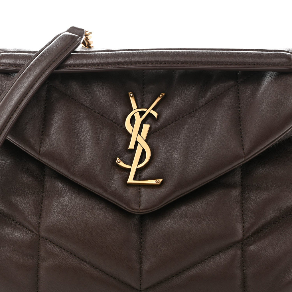 Lambskin Quilted Small Loulou Puffer Monogram Chain Satchel Dark Ganache