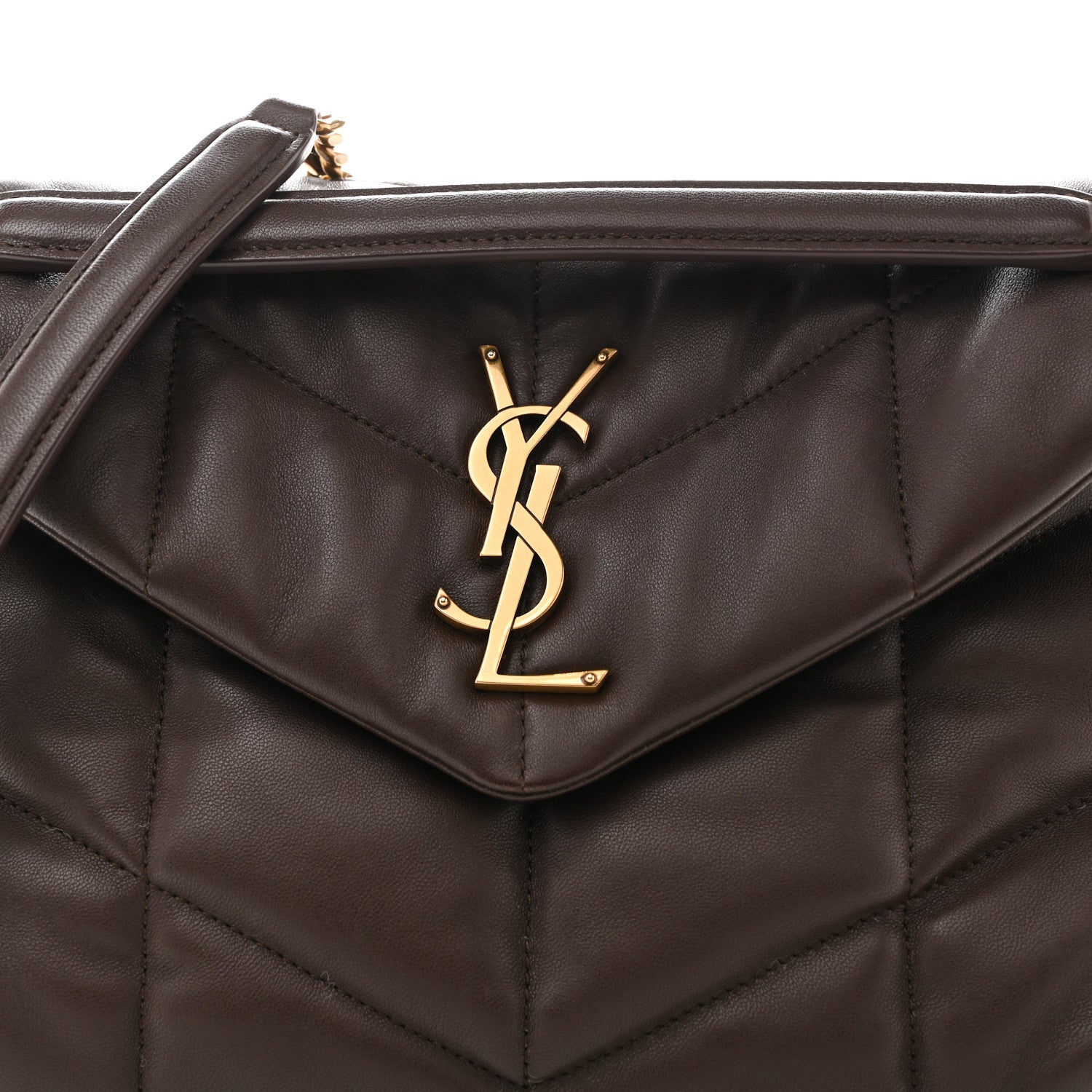 Lambskin Quilted Small Loulou Puffer Monogram Chain Satchel Dark Ganache
